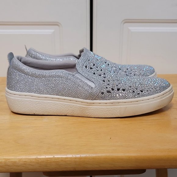 Skechers Silver Iridescent Sparkle Stud Rhinestone Flats - Picture 8 of 9